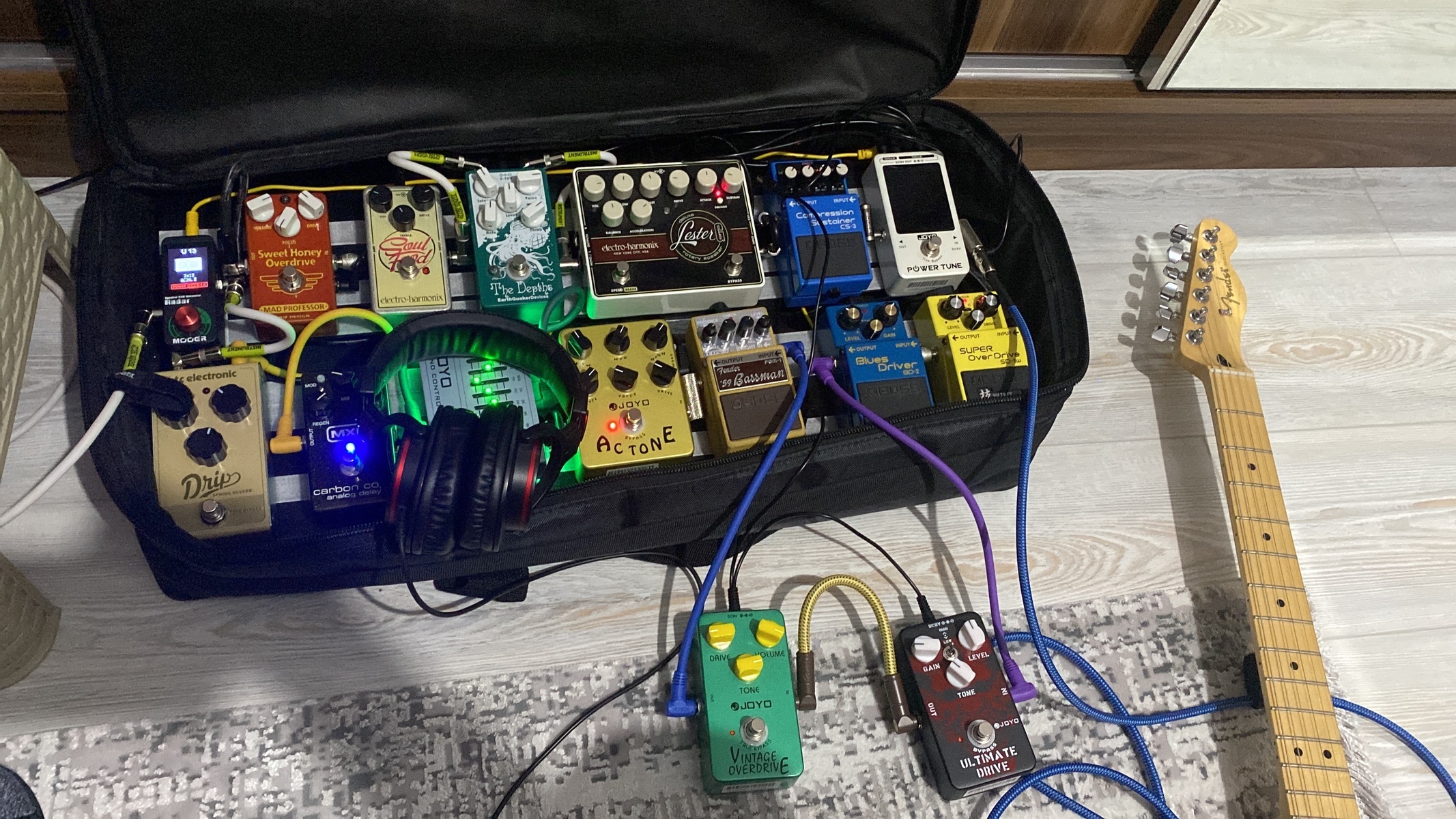 Pedalboard by ugur_kozbey featuring Fender Player Telecaster, Joyo JF-18 Power Tune, and Boss CS-3 Compression Sustainer and 14 more pieces of gear