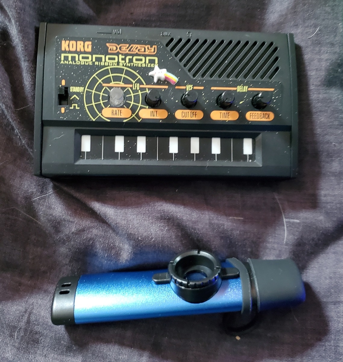 Electronic Synth Setup by apollonioselysium featuring Korg Monotron DELAY Analog Ribbon Synthesizer and Kazoo