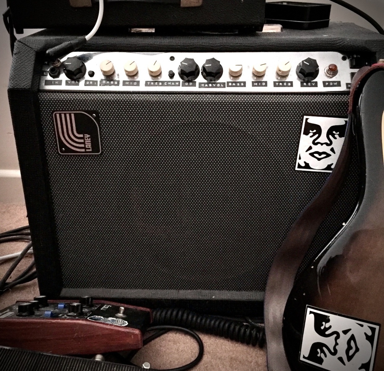 Electronic Studio Setup by neale_scott featuring Laney LC30-II TUBE COMBO 30w Class A, Fender Jazzmaster, and Moog Moogerfooger MF-102 Ring Modulator