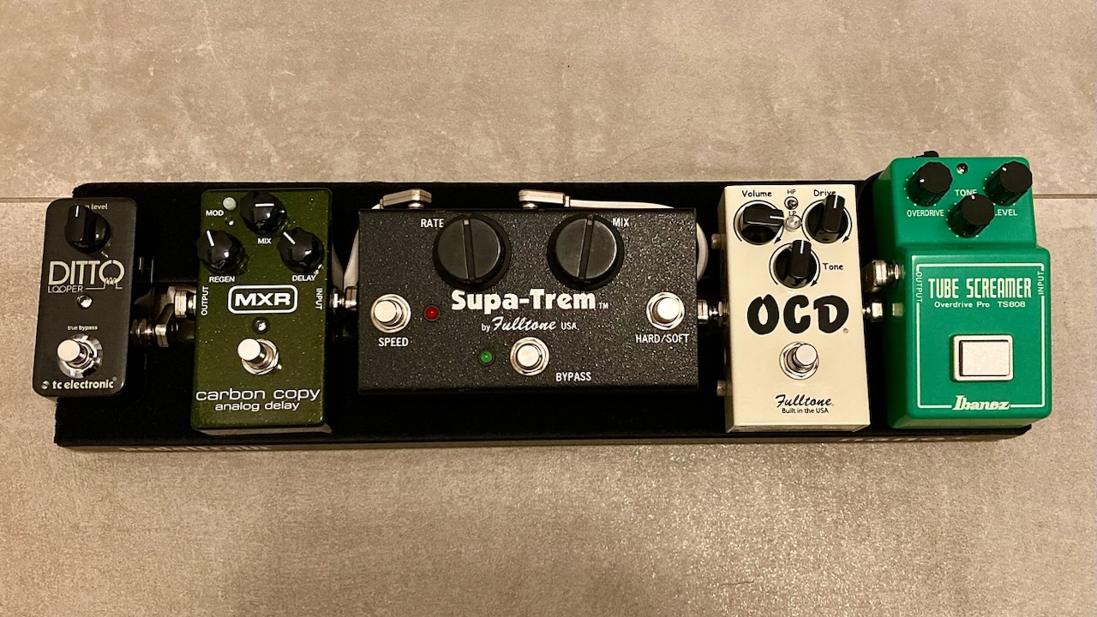 Pedalboard by paperman featuring Ibanez TS808 Tube Screamer, Fulltone OCD, and Fulltone Supa-Trem ST-1 and 5 more pieces of gear