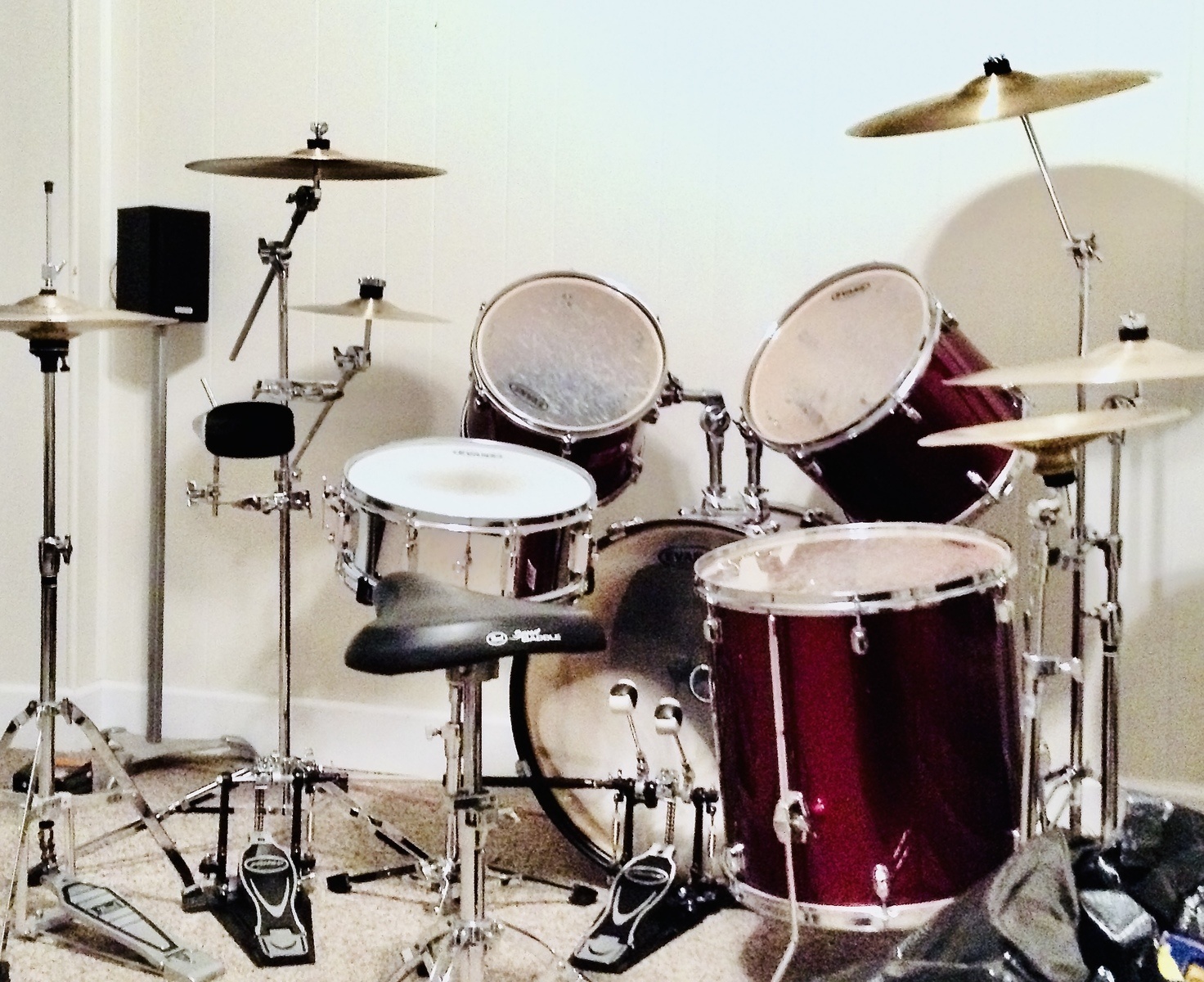 Metal Drum Kit by shea_patterson featuring Pearl Forum Series - Carbon Red, Sabian 14" AA Rock Hats, and Sabian HH Rock Ride 20'' and 8 more pieces of gear
