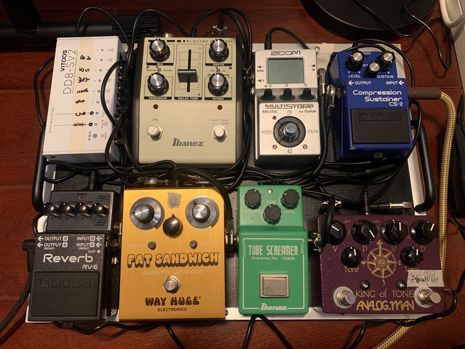 Metal Pedalboard by karamazov featuring Boss CS-2 Compression Sustainer, Analog Man King of Tone Overdrive, and Ibanez TS808 Tube Screamer and 4 more pieces of gear