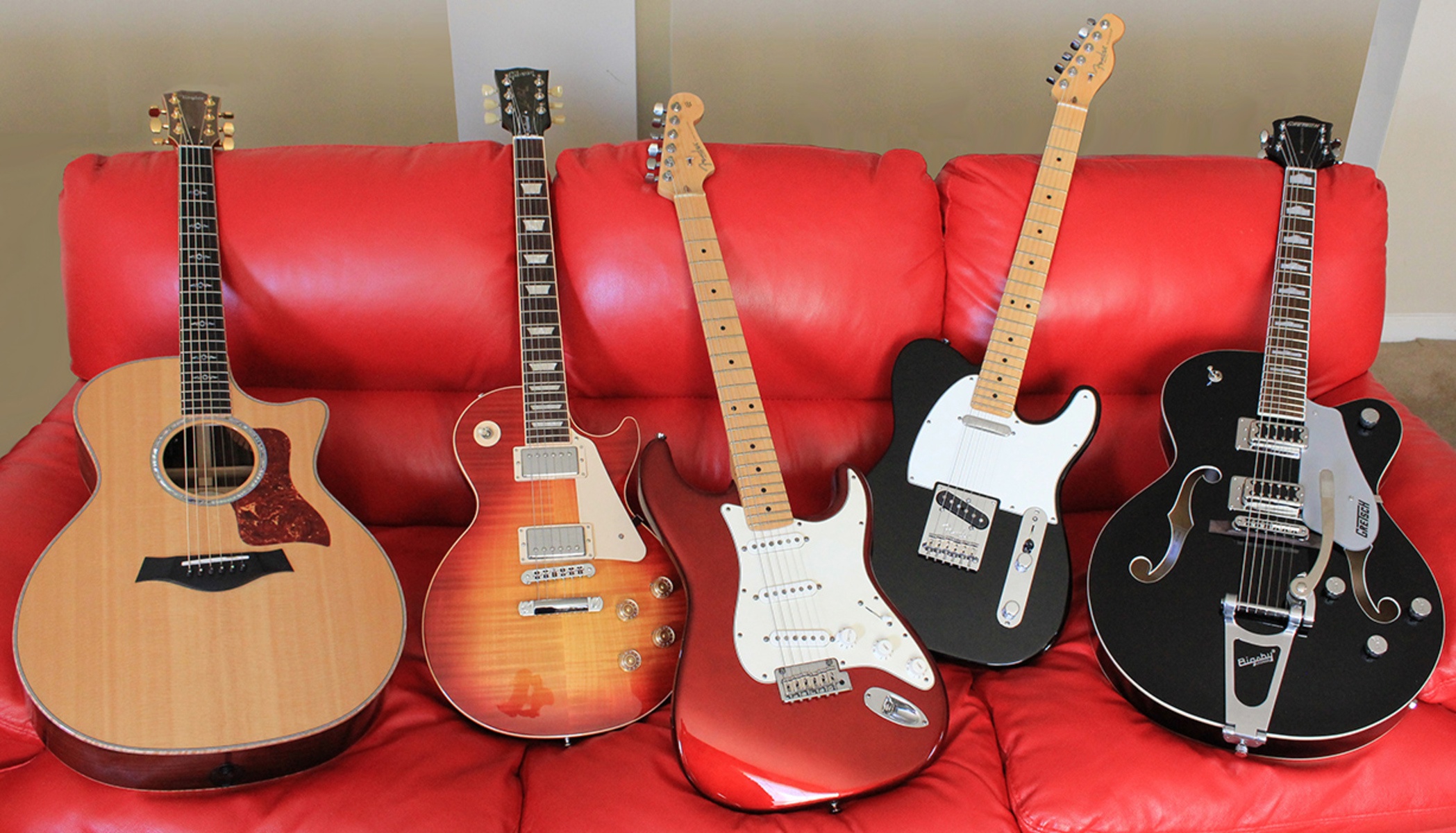 Fender Music Gear Setup by nmcclure featuring Gibson Les Paul Traditional Electric Guitar, Taylor 814ce, and Gretsch G5420T Electromatic Hollow Body and 2 more pieces of gear