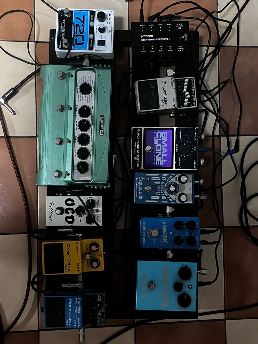 Pedalboard by cesar_ruiz featuring Line 6 DL4 Delay Modeler, Way Huge Electronics Aqua-Puss MkII Analog Delay, and Boss OD-3 OverDrive and 7 more pieces of gear