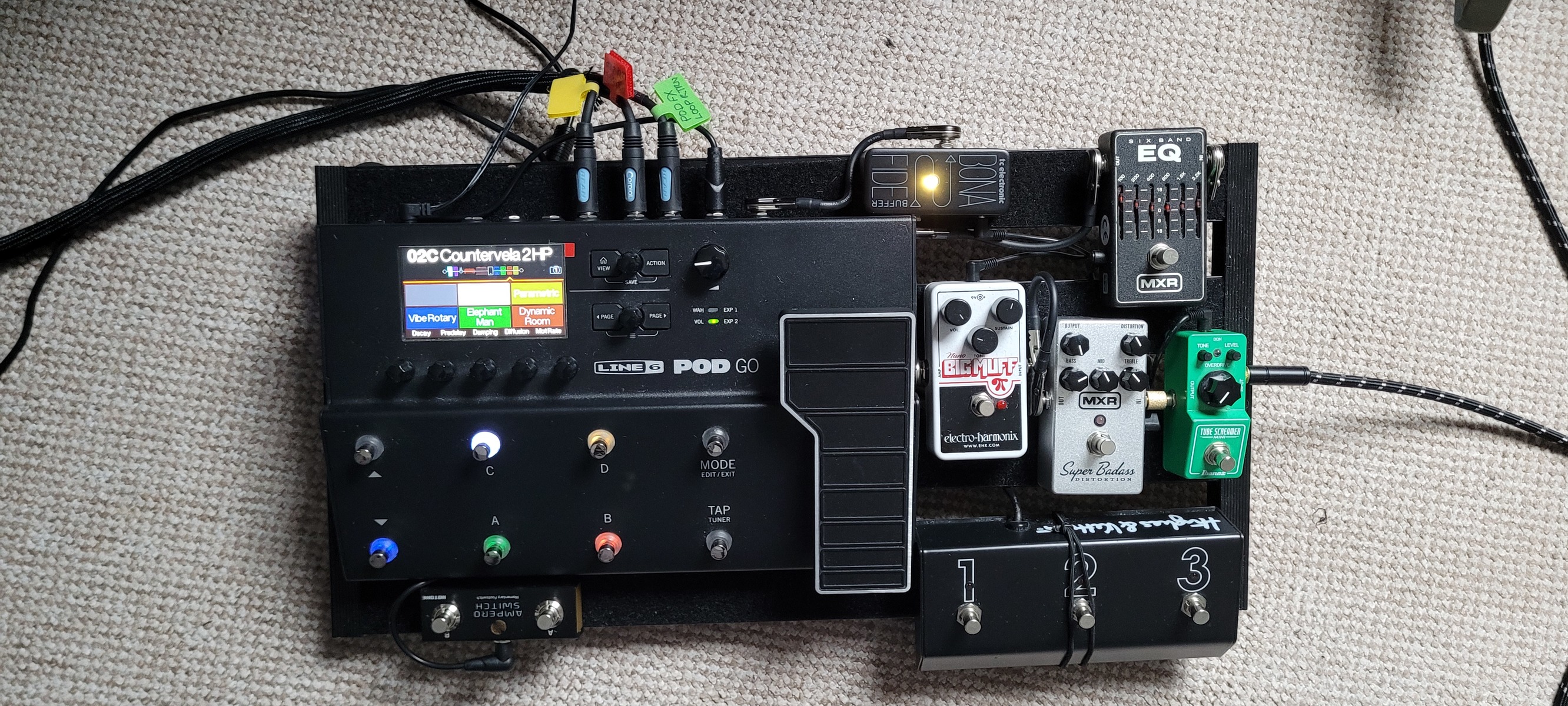 Metal Pedalboard by ciarancolton featuring Line 6 POD Go, TC Electronic BonaFide Buffer, and MXR M75 Super Badass Distortion and 4 more pieces of gear