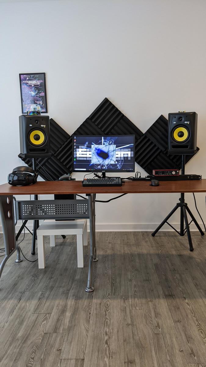 Electronic Studio Setup by thyristor featuring KRK ROKIT 8 G2 Studio Monitor, Focusrite Scarlett 2i4, and Furman M-8X2
