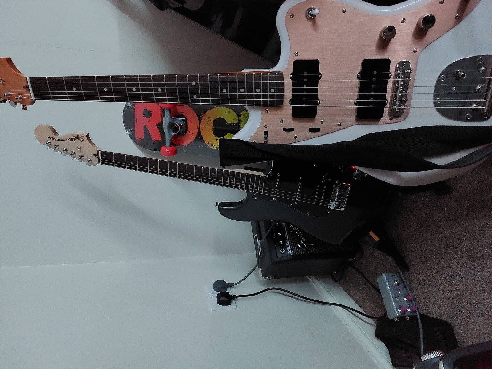 Squier Amp Rig by s1mcr3 featuring Squier Stratocaster Pack, Squier Classic Vibe Late '50s Jazzmaster, and Fender Hammertone Fuzz Pedal