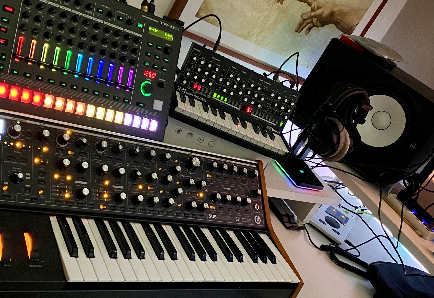 Electronic Synth Setup by vangart featuring Moog Subsequent 37, Roland AIRA TR-8S, and Roland SE-02 and 3 more pieces of gear
