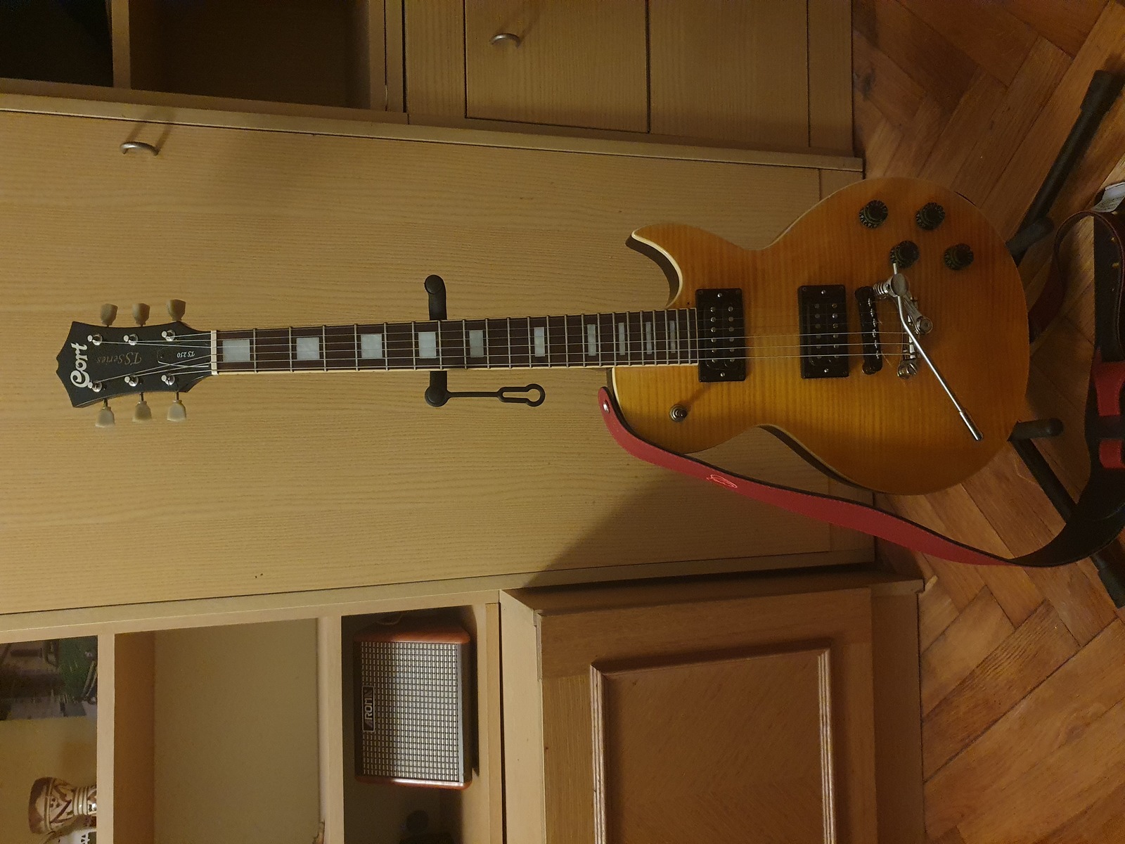 Music Gear Setup by thcraymer featuring Cort TS250, Duesenberg Goldo Les trem TLT2C, and Aroma 15W Acoustic Amp and 2 more pieces of gear