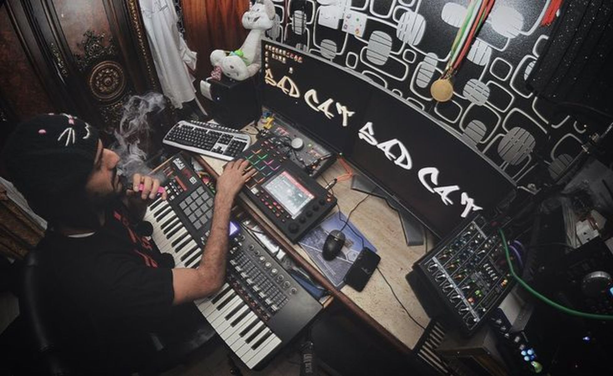 Electronic Studio Setup by djsadcat featuring Akai Professional MPC Key 61, Akai Professional MPC Live, and Mackie Big Knob Studio Command System and 1 more piece of gear