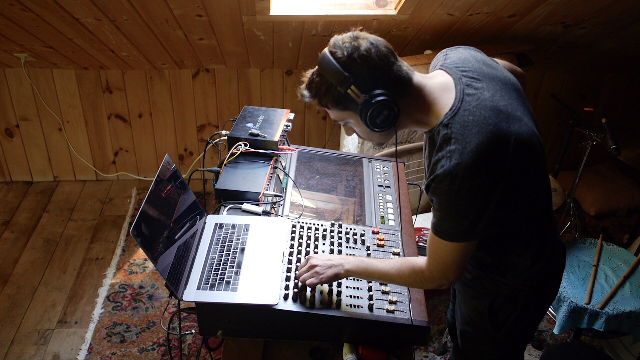 Electronic Studio Setup by travisraab featuring TASCAM 388 Recording Console, Focusrite Clarett 4Pre Thunderbolt Audio Interface, and Warm Audio TB12 Tone Beast