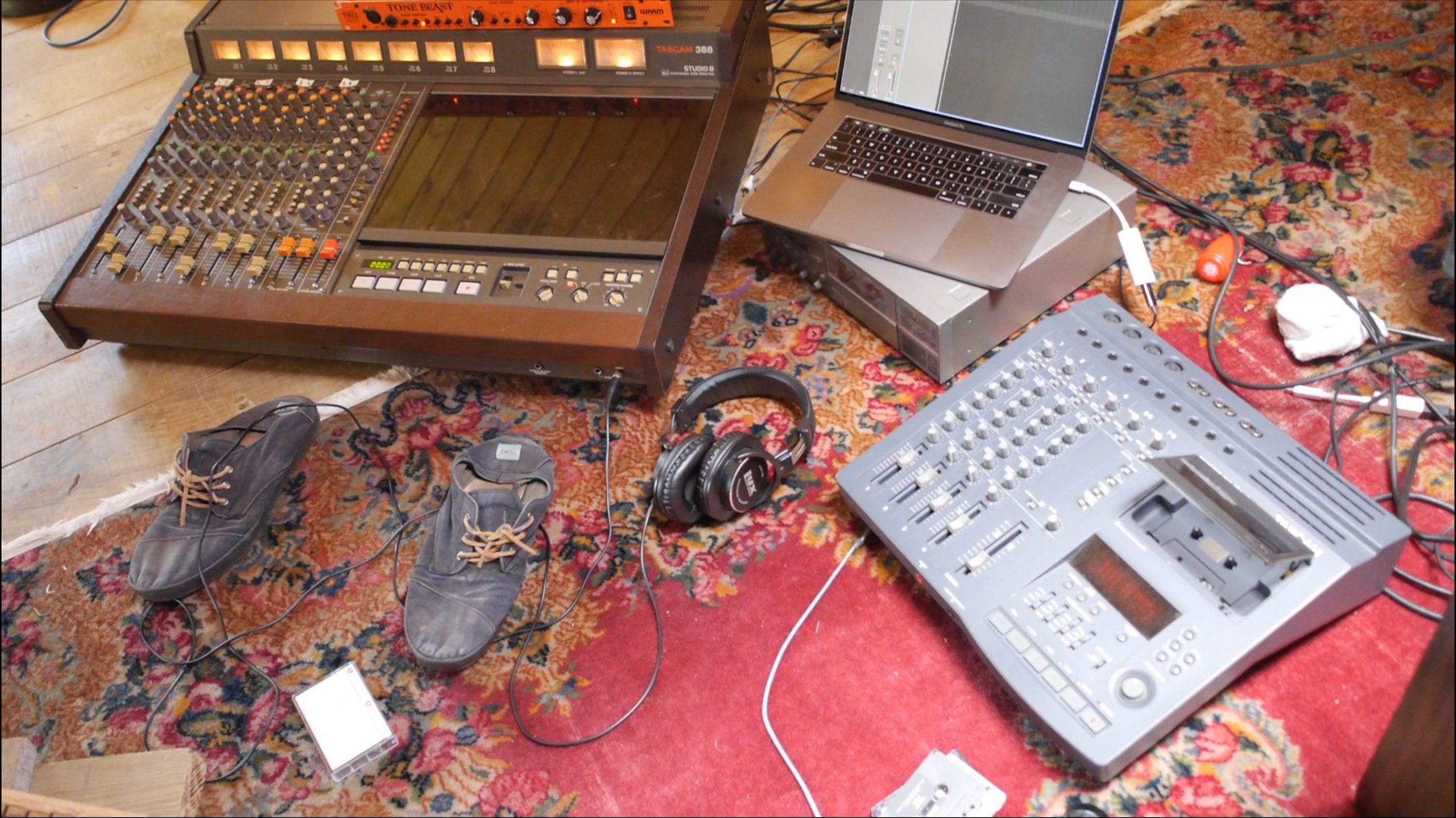 Electronic Studio Setup by travisraab featuring Tascam Portastudio 424 MKII, Yamaha MT44D, and TASCAM 388 Recording Console