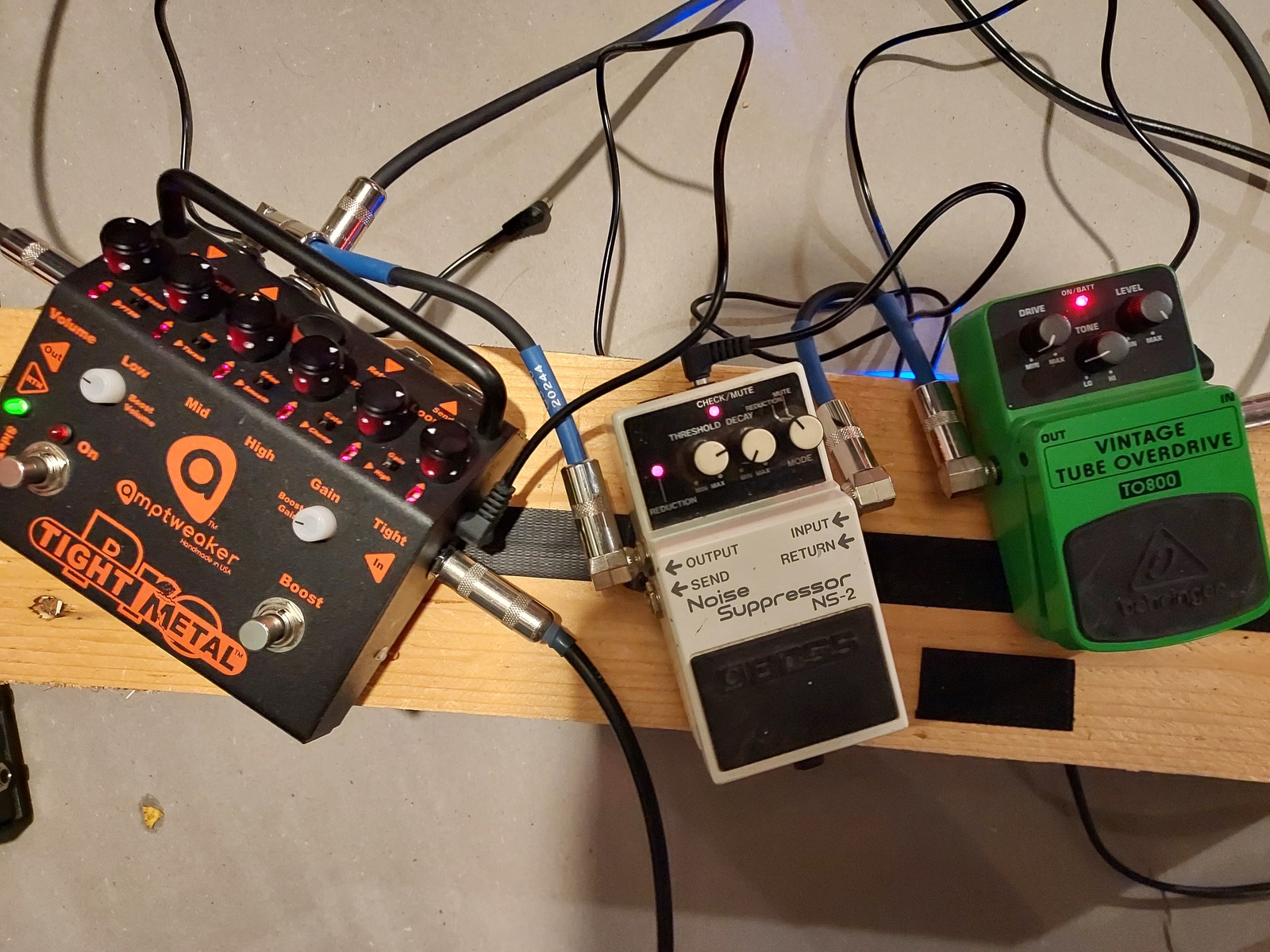 Metal Pedalboard by nickbruce29 featuring Amptweaker Tight Metal Pro, Boss NS-2 Noise Suppressor, and Behringer TO800 Vintage Tube Overdrive and 1 more piece of gear