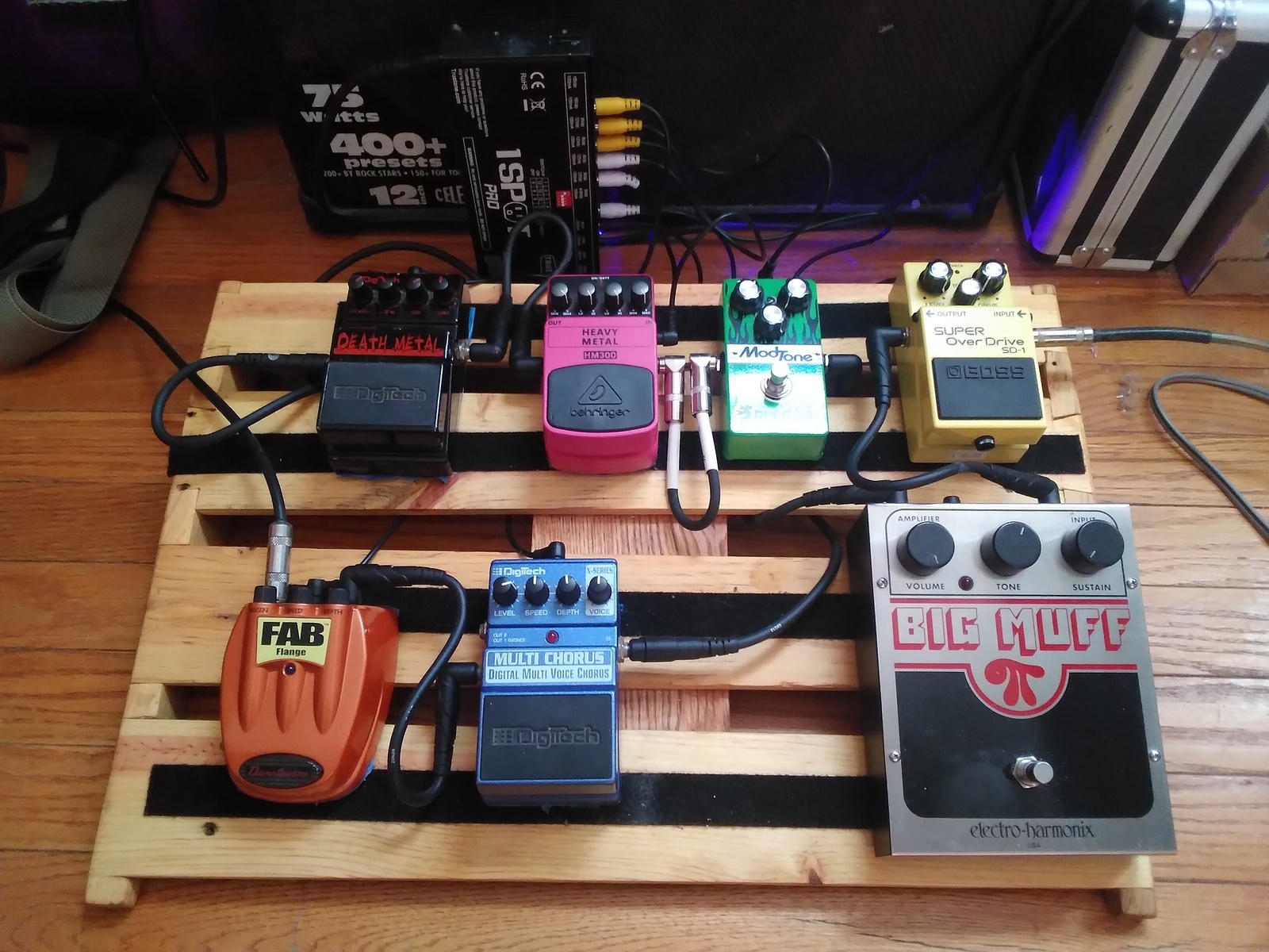 Pedalboard by silentt29 featuring DigiTech Death Metal, Electro-Harmonix Big Muff Pi, and Modtone MT-DS Speedbox Distortion Pedal and 6 more pieces of gear
