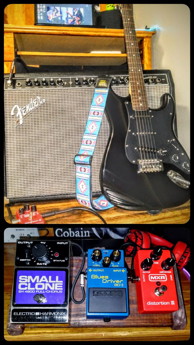 Amp Rig by kyle_mcgee featuring Fender Champion 100, Squier Affinity Series Stratocaster, and Boss BD-2 Blues Driver and 2 more pieces of gear