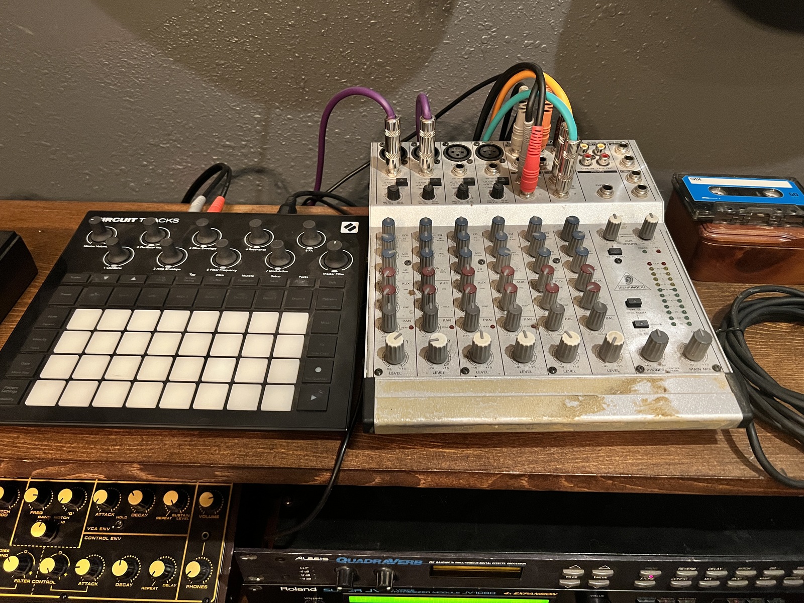 Electronic Studio Setup by timebaby featuring Novation Circuit Tracks, Behringer Wasp Deluxe, and Alesis Quadraverb and 1 more piece of gear