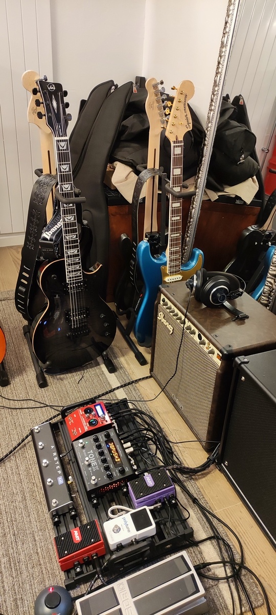 Pedalboard by luis_dj featuring Visions In Guitars VGS Eruption Pro Evertune BBF E-Gitarre, Squier 40th Anniversary Gold Edition Stratocaster, and Ibanez Troubadour TA35
