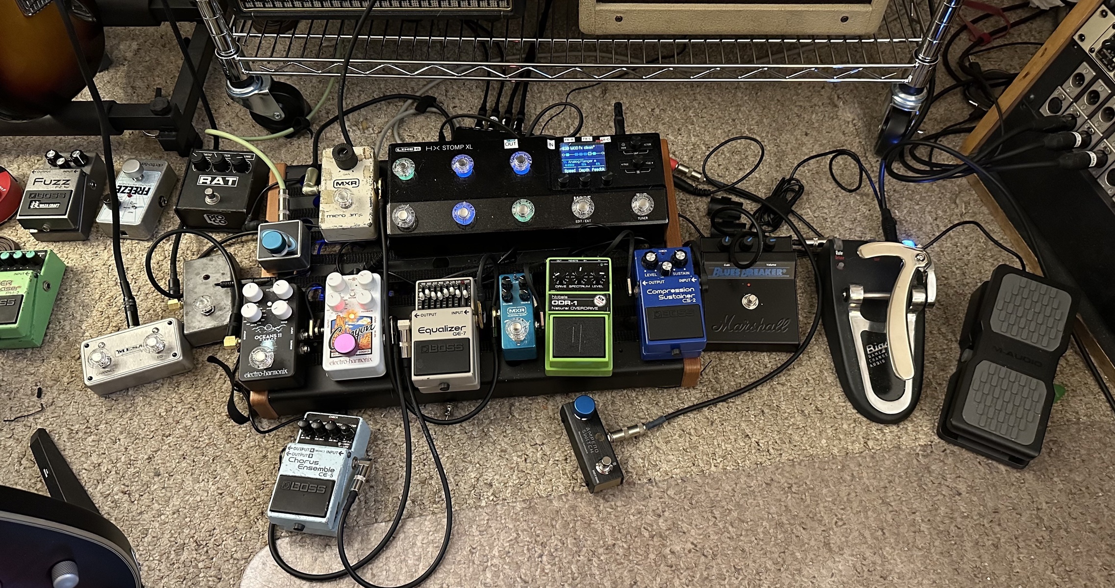 Pedalboard by matthew_stein featuring MXR M133 Micro Amp, Marshall BluesBreaker Pedal, and Boss GE-7 Graphic Equalizer and 4 more pieces of gear
