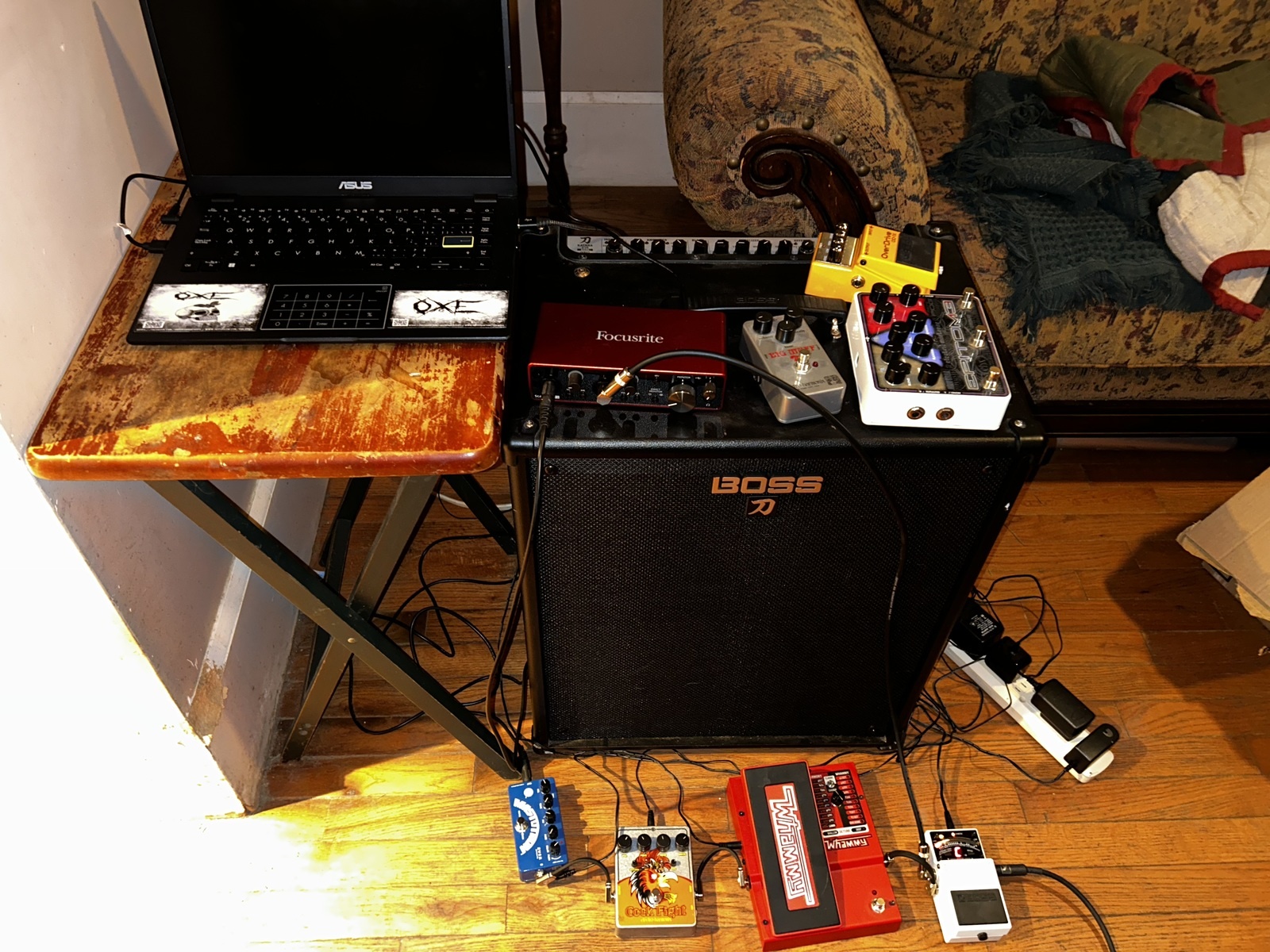 Pedalboard by sloonie featuring ZVex Mastotron, Electro-Harmonix Cock Fight, and DigiTech WH-5 Whammy V and 6 more pieces of gear