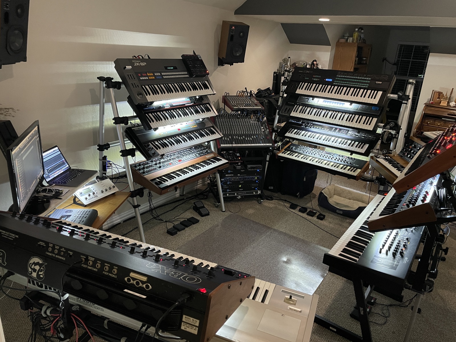 Electronic Studio Setup by jaris_roth featuring Oberheim OB-Xa, Korg Triton Studio 88 Workstation, and Sequential Circuits Prophet 10 rev 4 and 20 more pieces of gear