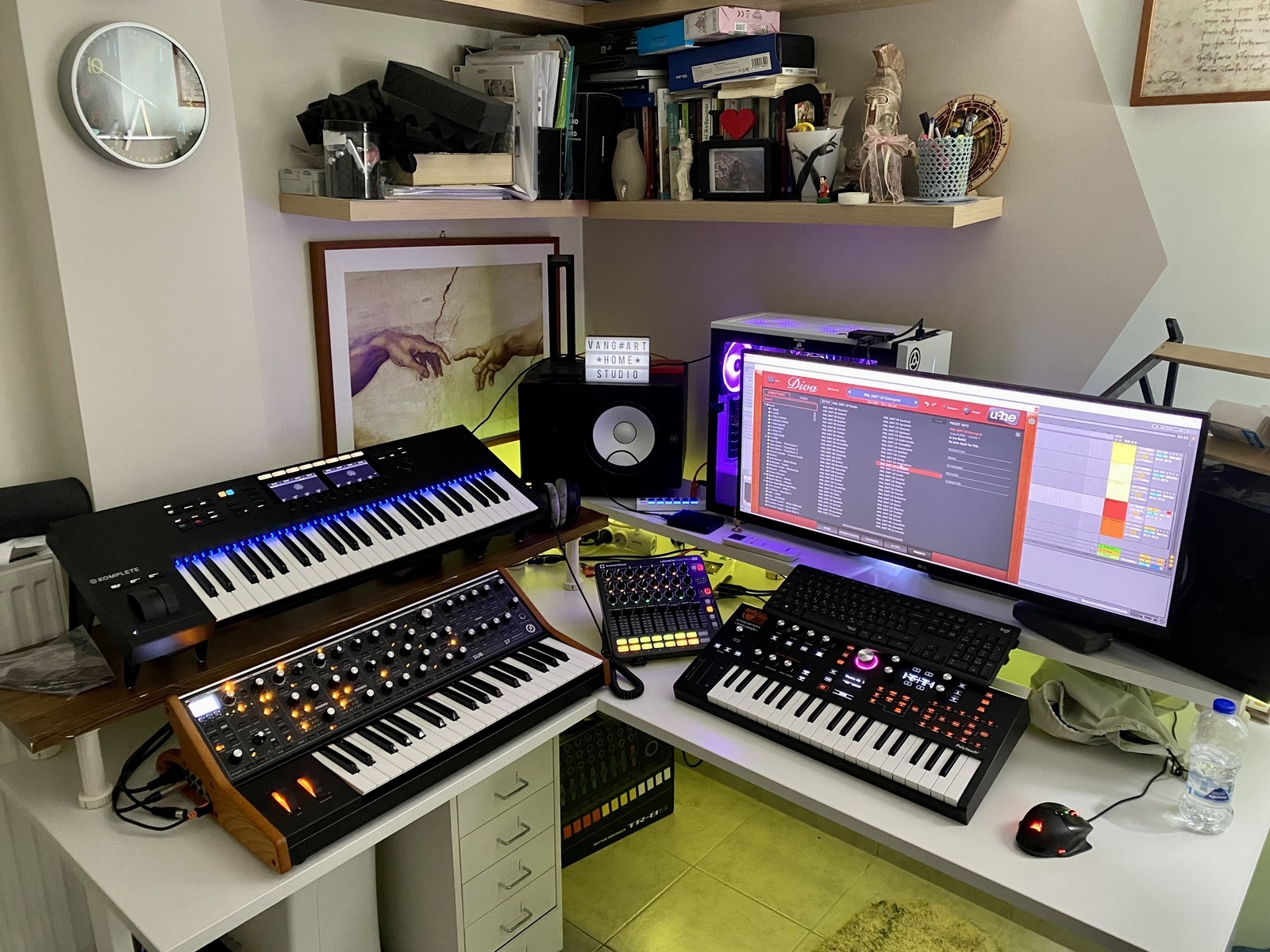 Electronic Studio Setup by vangart featuring Moog Sub 37 Paraphonic Analog Synthesizer, Novation Launch Control XL, and ASM Hydrasynth Explorer and 6 more pieces of gear