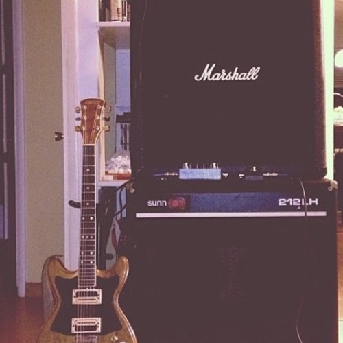 Photo of Marshall MG Cab and more gear in a guitar, amplifier, and closeup