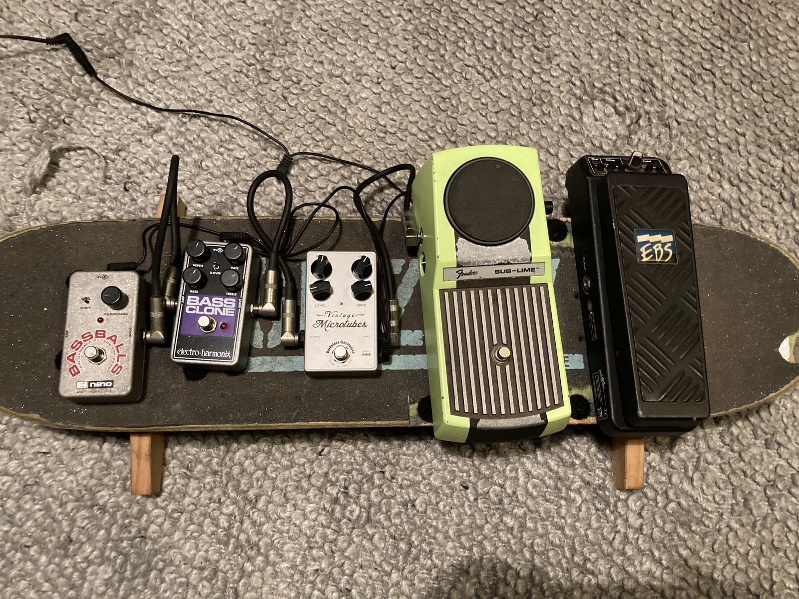 Electro-Harmonix Pedalboard by boopbohead featuring EBS WahOne Bass Wah Pedal, Fender Sub-Lime Bass Fuzz, and Darkglass Electronics Vintage Microtubes Preamplifier and 2 more pieces of gear