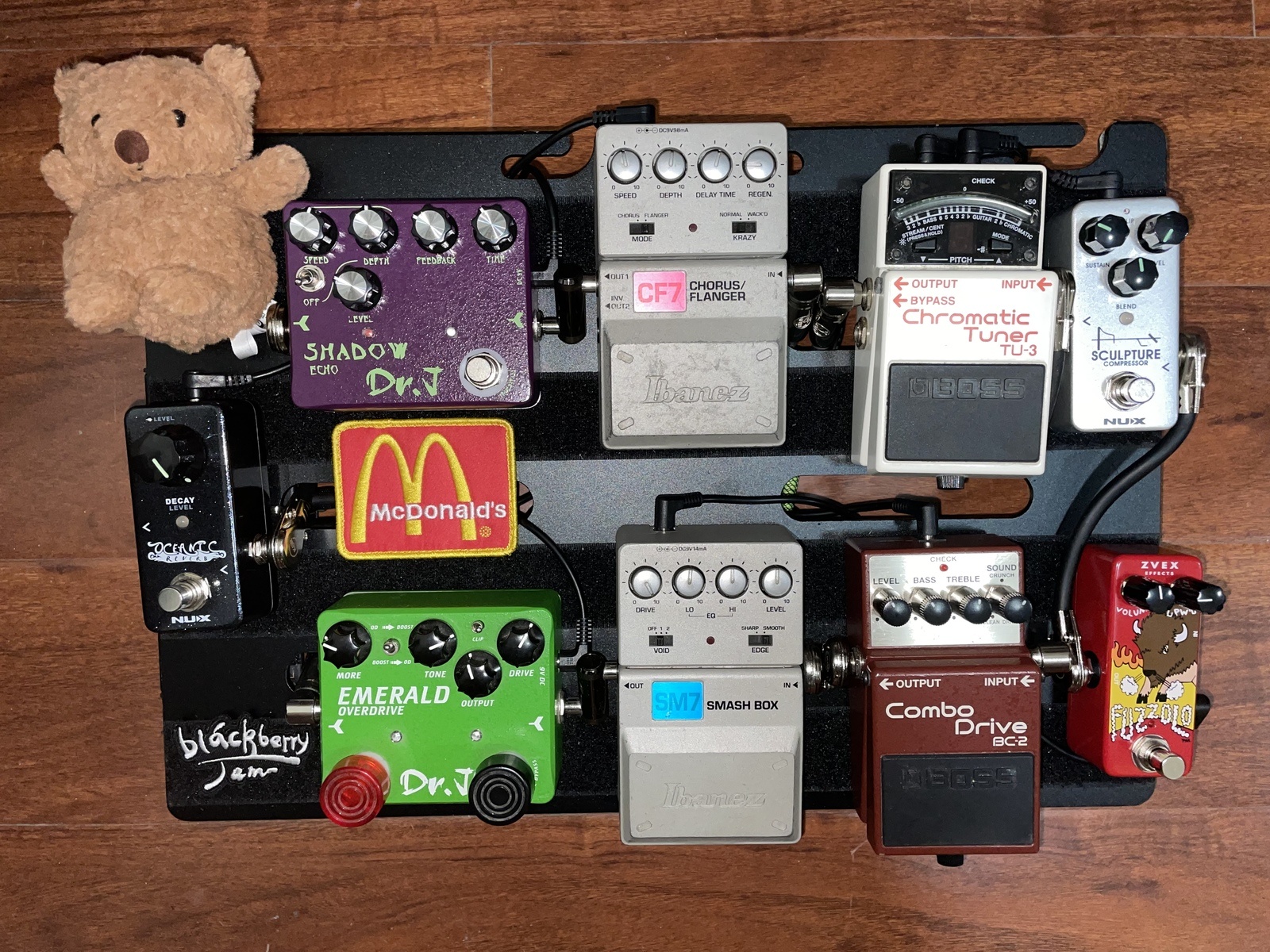 Pedalboard by simonleefun featuring ZVEX Fuzzolo, NUX Sculpture Compressor, and Boss TU-3 Chromatic Tuner and 5 more pieces of gear