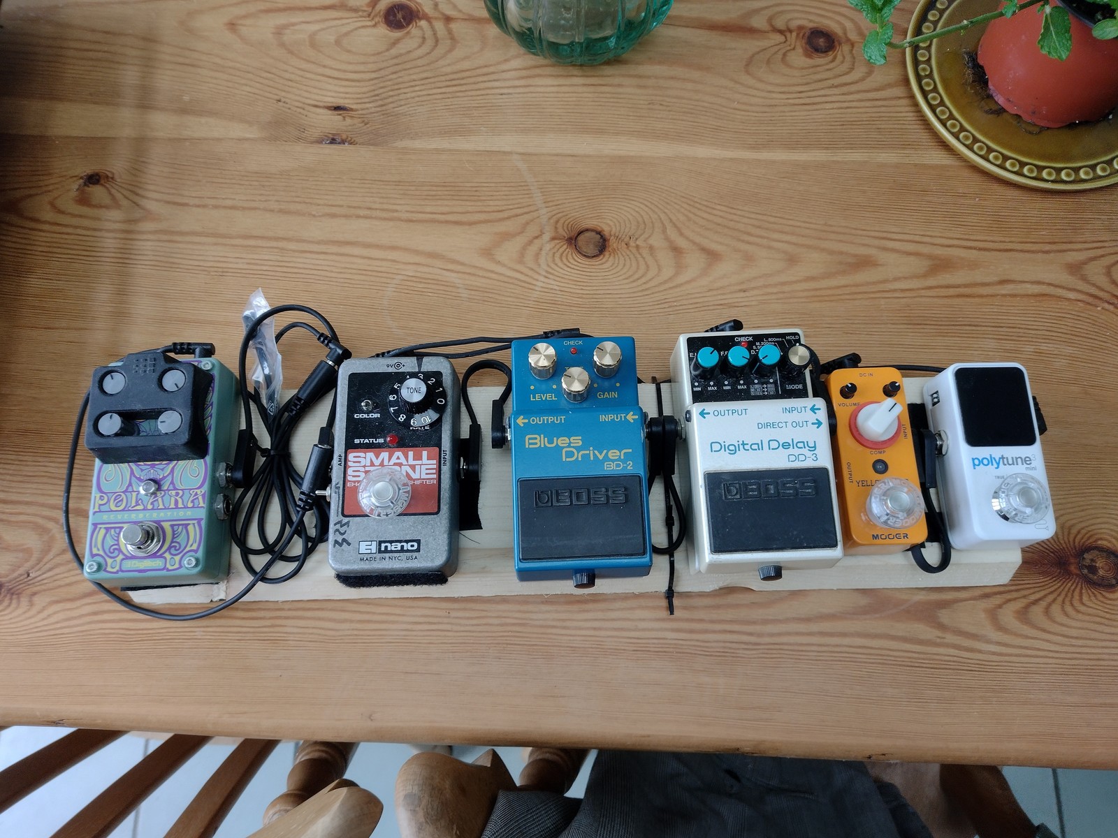 Pedalboard by waqwaves featuring TC Electronic PolyTune 3 Mini, Mooer Yellow Comp, and Boss DD-3 Digital Delay and 3 more pieces of gear