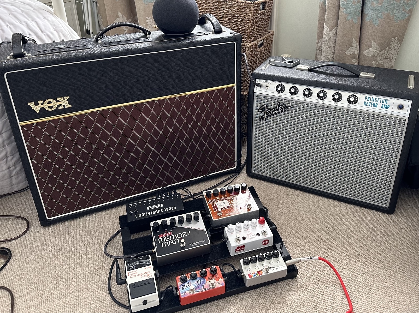 Amp Rig by zac1875 featuring Vox AC15C2 Combo, Fender '68 Custom Princeton Reverb 12W 1x10 Tube Guitar Combo Amp, and Boss TU-3 Chromatic Tuner and 5 more pieces of gear