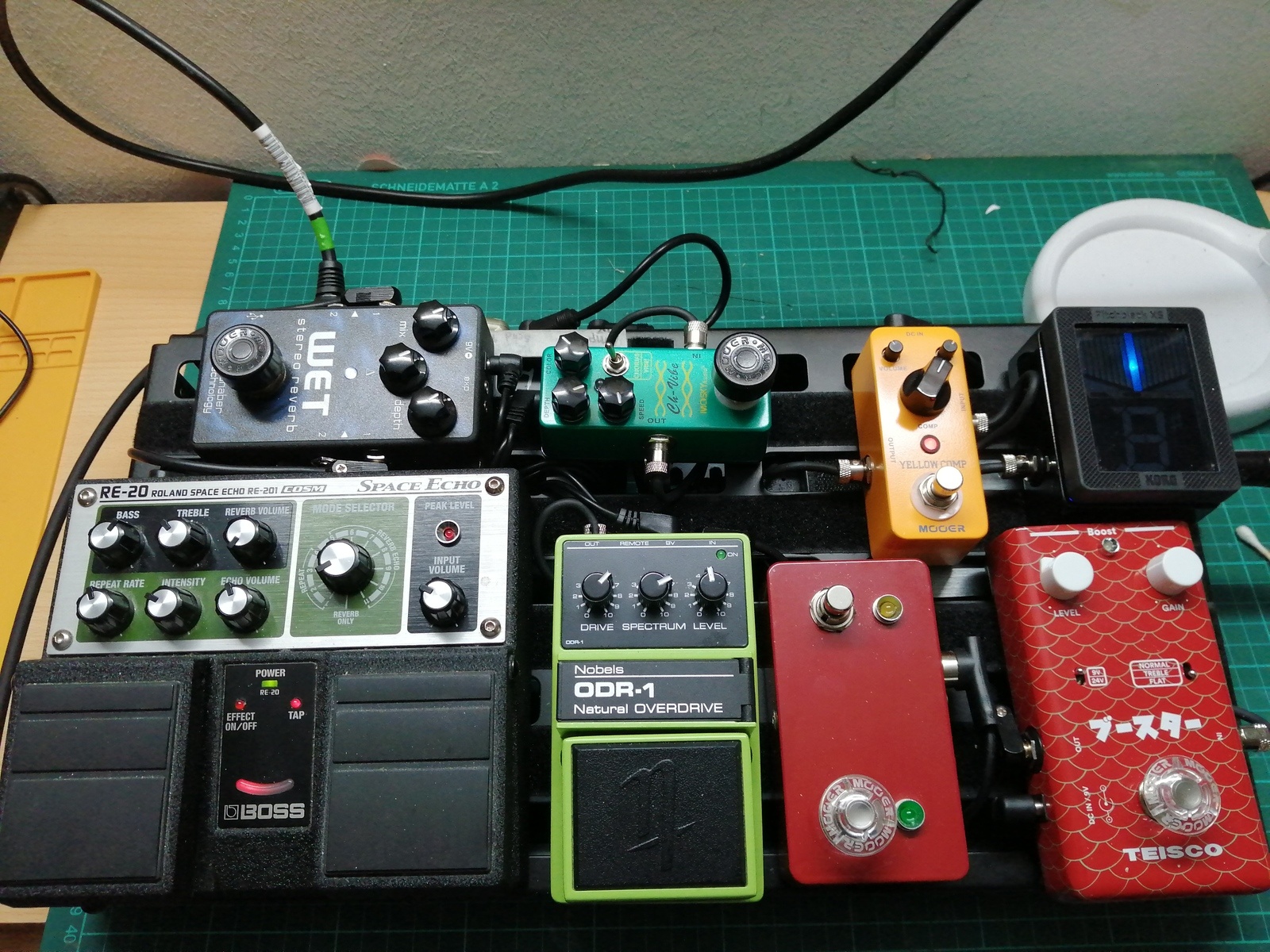 Pedalboard by lothy featuring Teisco Boost, Nobels ODR-1 Natural Overdrive, and Boss RE-20 Space Echo and 2 more pieces of gear