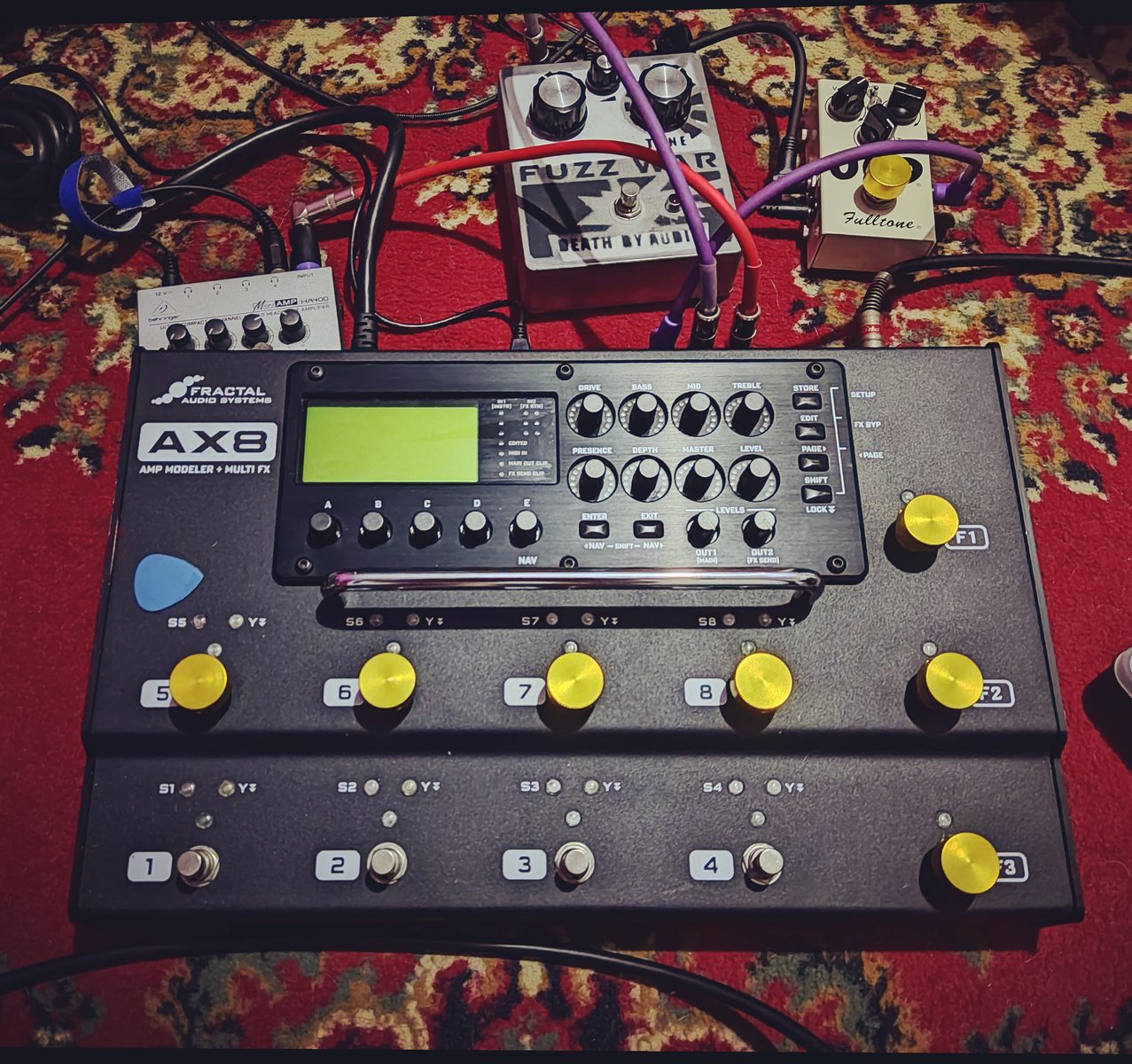 Pedalboard by paralelojuan featuring Fractal Audio Systems AX8 Amp Modeler/Multi-FX Processor, Death By Audio Fuzz War, and Fulltone OCD