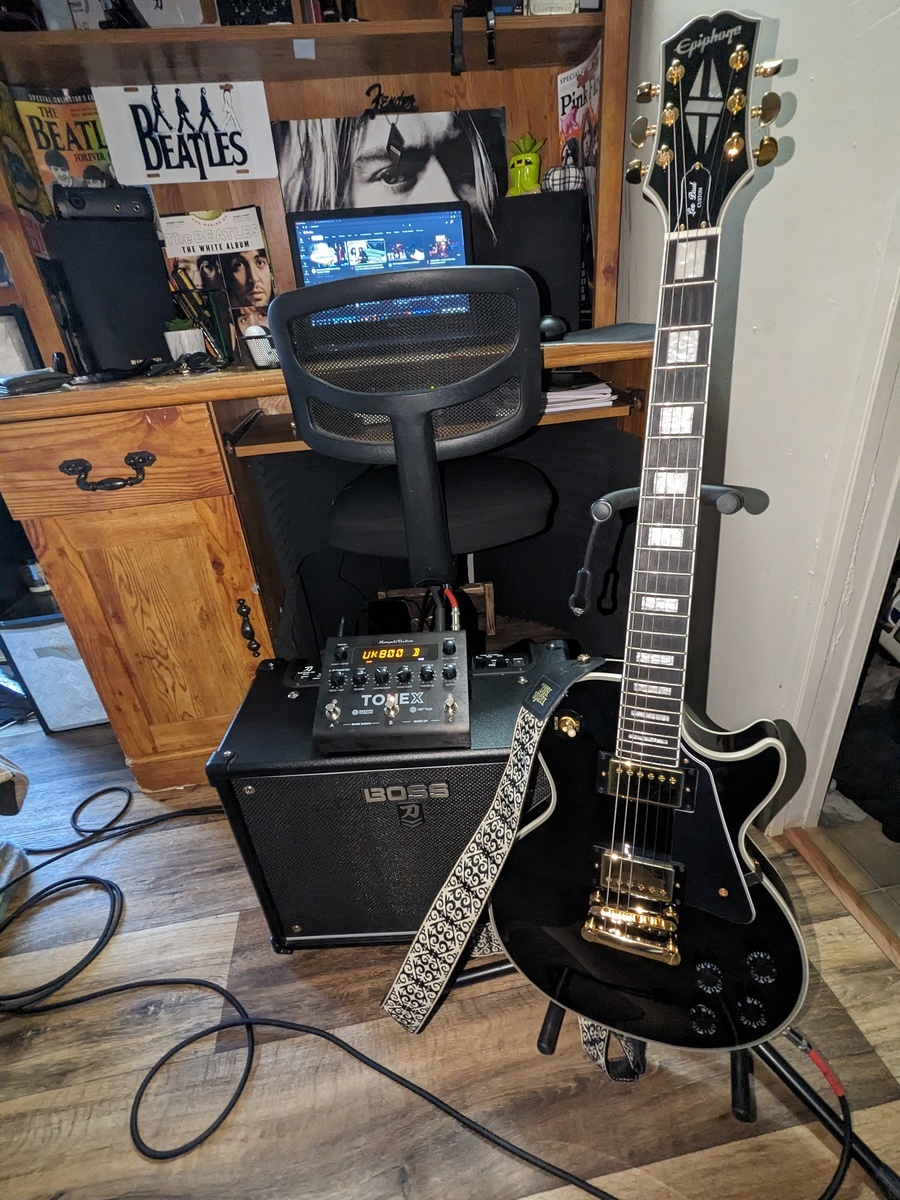 Metal Studio Setup by kyle_mcgee featuring Epiphone Les Paul Custom, IK Multimedia TONEX, and Boss Katana 50 MKII and 1 more piece of gear
