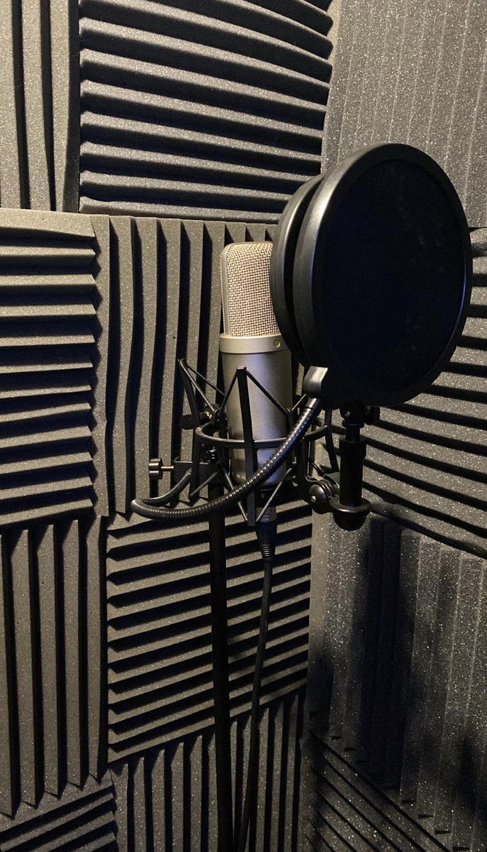 Studio Setup by fairylightfort featuring Rode NTK Tube Condenser Microphone: Multipurpose, Atlas Sound MS-10C Round Base All-Purpose Mic Stand, and Neumann PS 20 a Pop Screen