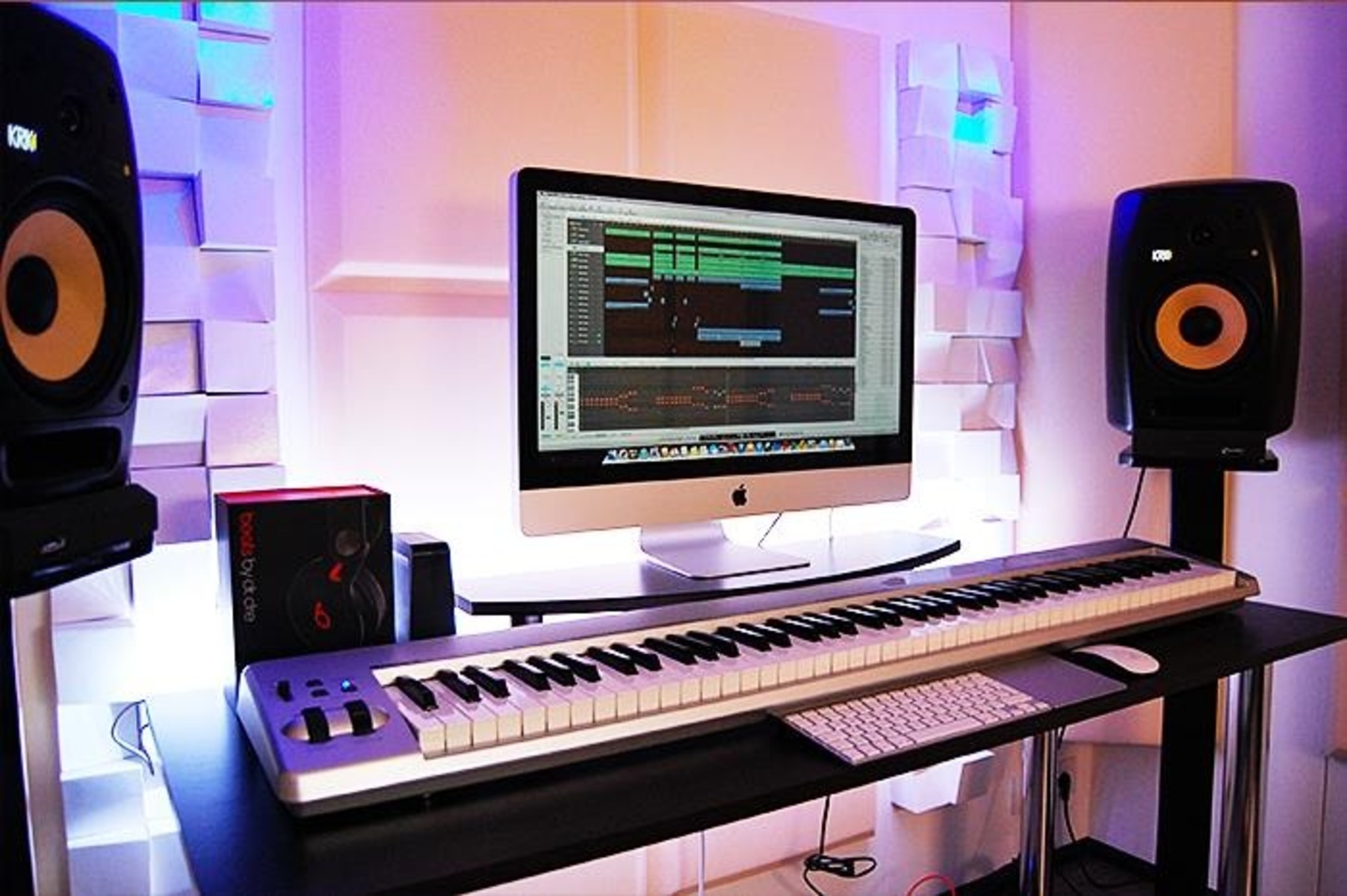 Electronic Studio Setup by andrea_corbucci featuring KRK VXT8 Active Studio Monitor, M-Audio Keystation 88es MIDI Controller, and Apple iMac (General)