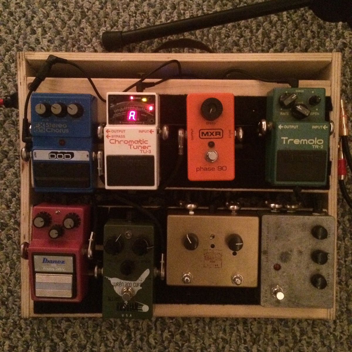 Music Gear Setup by allegedsongsmith featuring Boss TU-3 Chromatic Tuner, Boss TR-2 Tremolo, and MXR M101 Phase 90 and 4 more pieces of gear