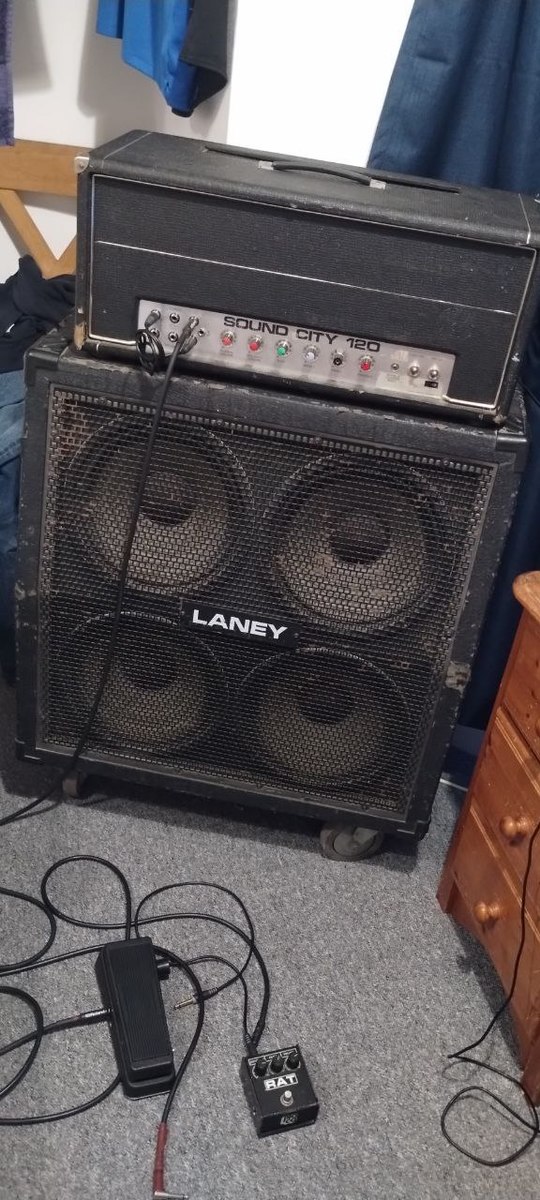 Music Gear Setup by skytimesfive featuring Sound City B120, Laney 4x12 AOR Cabinet, and Pro Co RAT