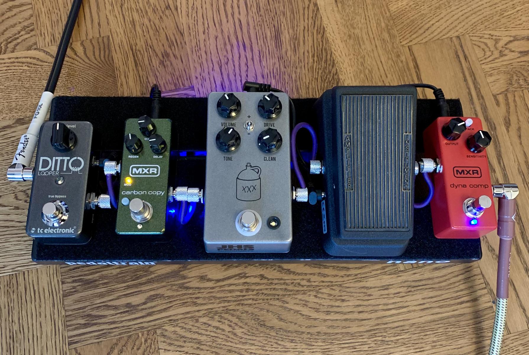 Metal Pedalboard by danham featuring MXR M299 Carbon Copy Mini, TC Electronic Ditto Looper, and JHS Moonshine V2 and 4 more pieces of gear