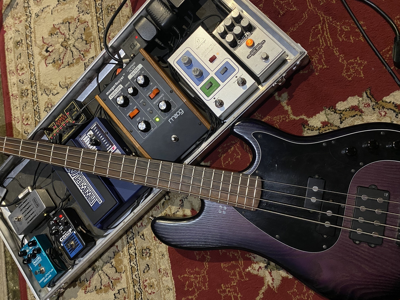 Pedalboard by moogerpooper featuring Sandberg California VM4, Origin Effects Cali76 Compact Bass Compressor, and Behringer Octave Divider Effects Pedal and 5 more pieces of gear