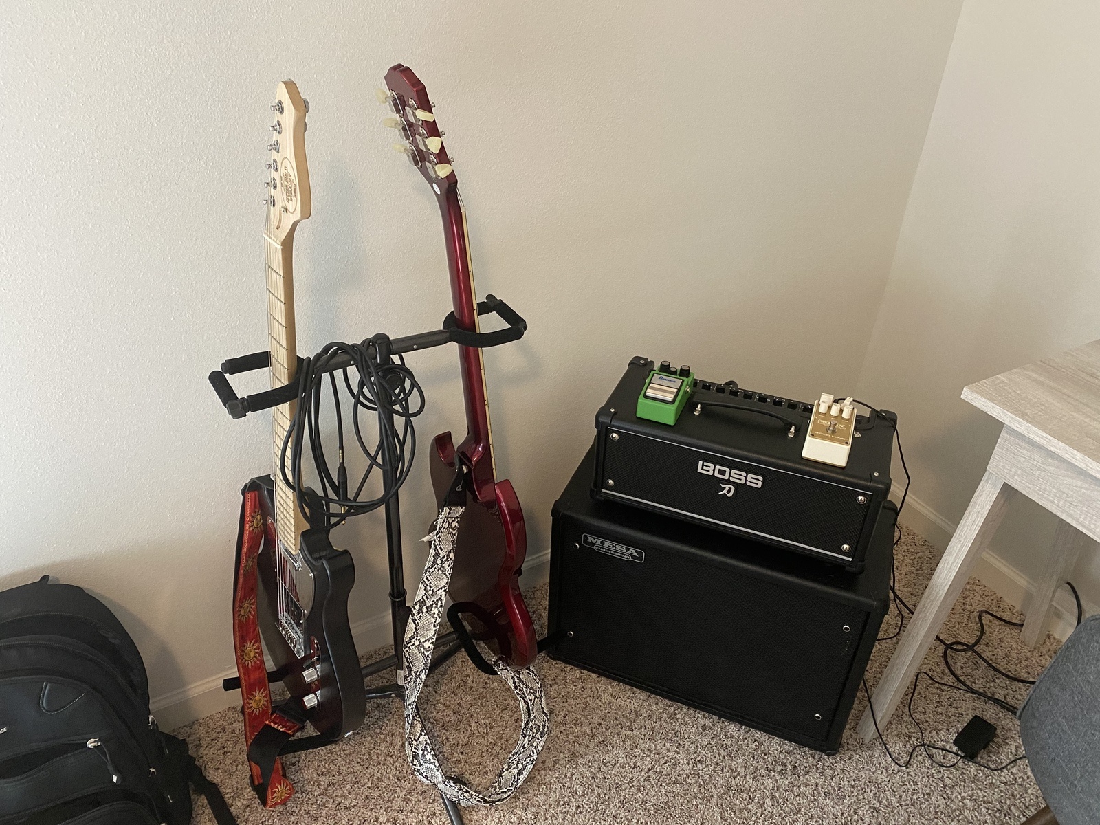 Metal Studio Setup by vortex3 featuring Epiphone Sg Traditional Pro Electric Guitar, Mesa/Boogie Thiele 1x12” Speaker Cabinet, and Ibanez TS9 Tube Screamer and 2 more pieces of gear