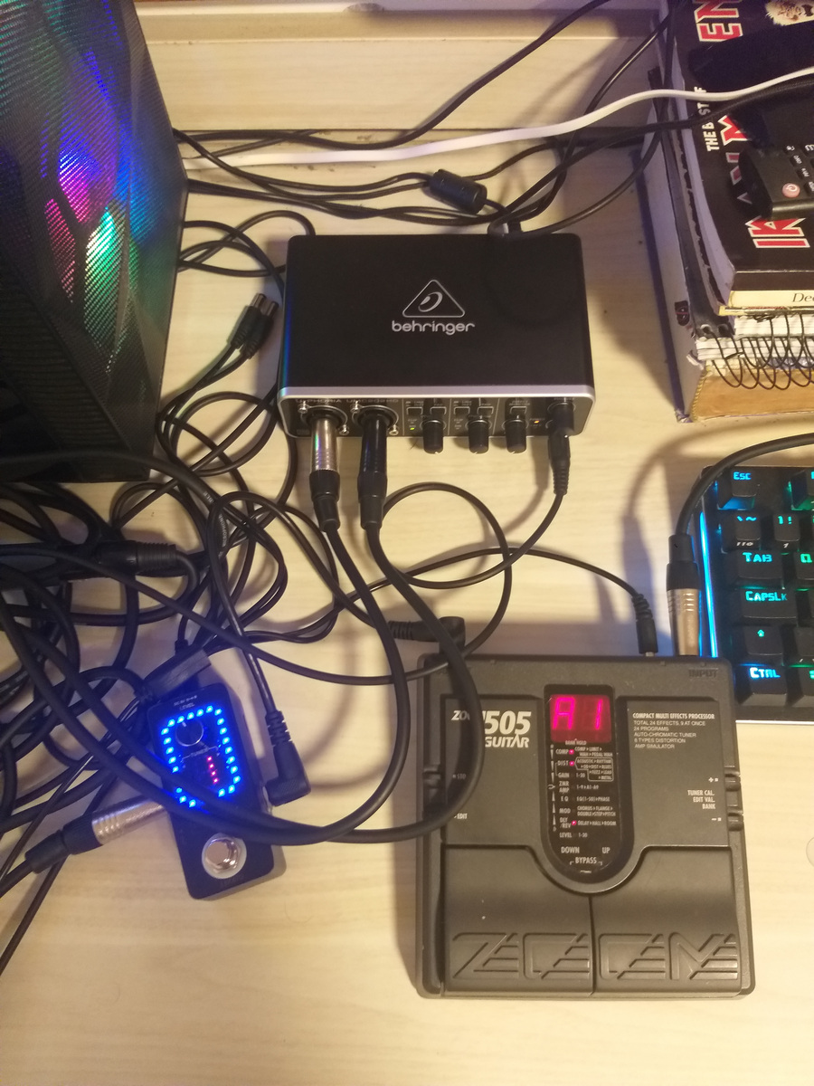 Electronic Studio Setup by donca featuring Zoom 505 Guitar, Lekato Loop Station, and Behringer U-Phoria UMC202HD