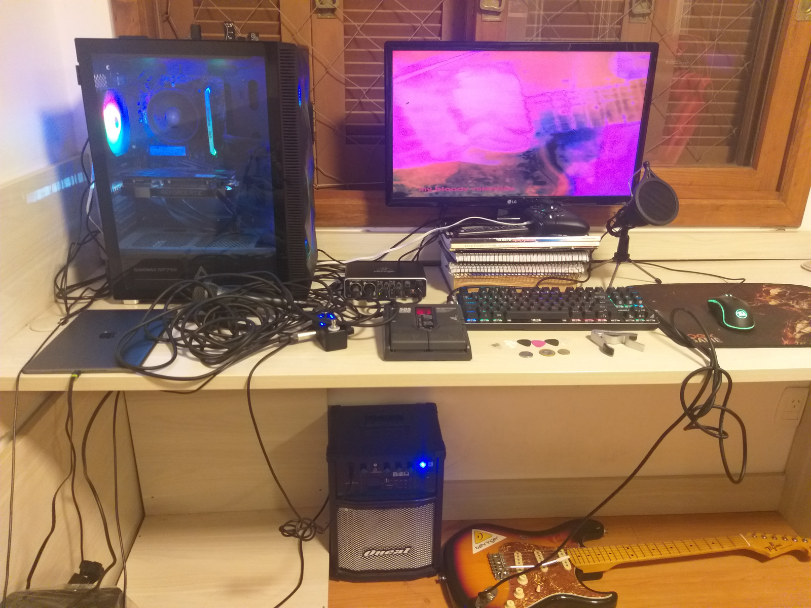 Electronic Studio Setup by donca featuring Apple iPad (General), Microsoft Windows 10 Pro, and Zoom 505 Guitar and 4 more pieces of gear