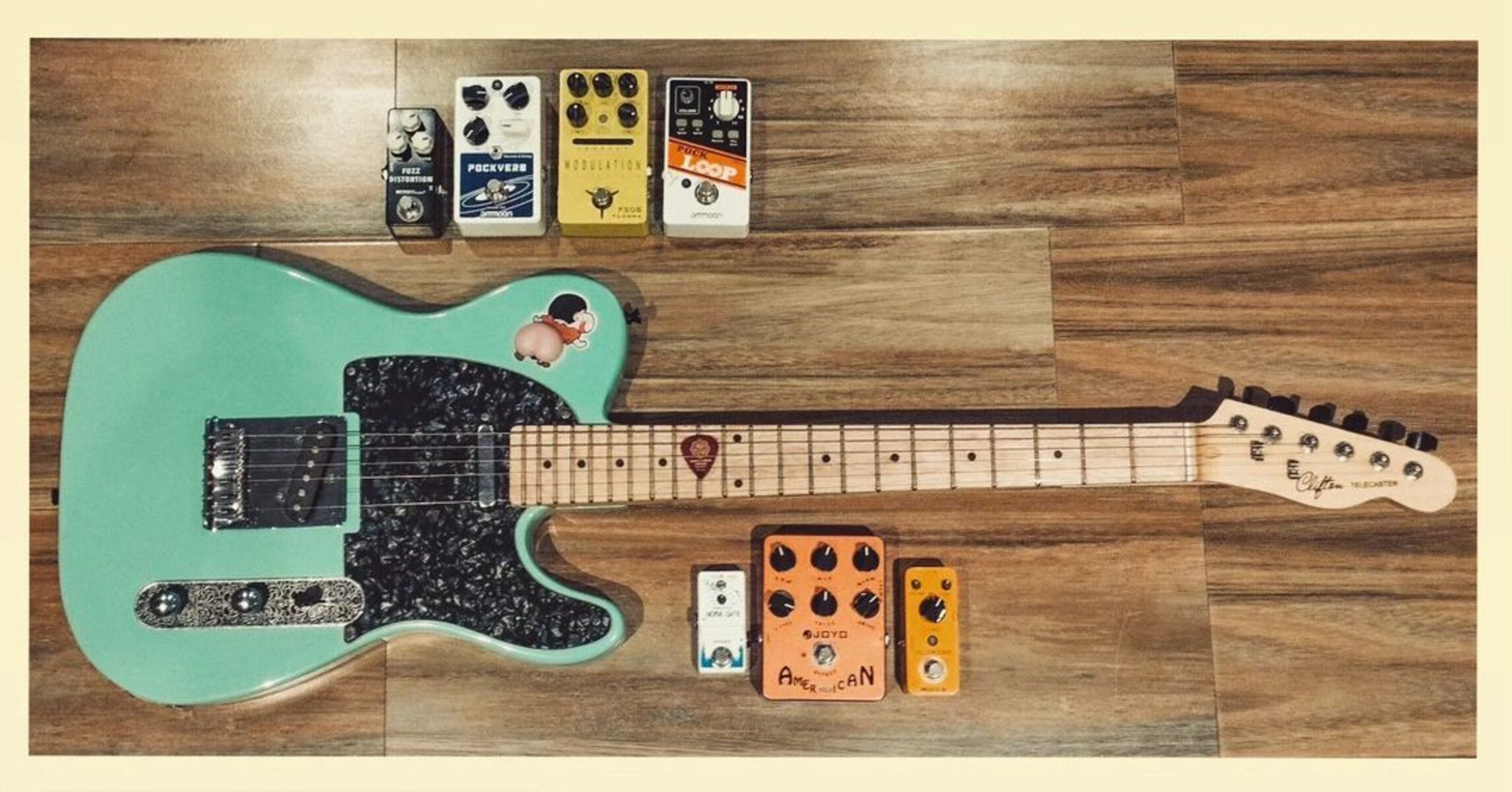 Pedalboard by rye_ryan featuring Mosky Mini Muff, Ammoon Pockverb 7 Reverb Effects + 7 Delay Effects With Tap Tempo Function True Bypass, and Flamma FS05 Modulation and 3 more pieces of gear