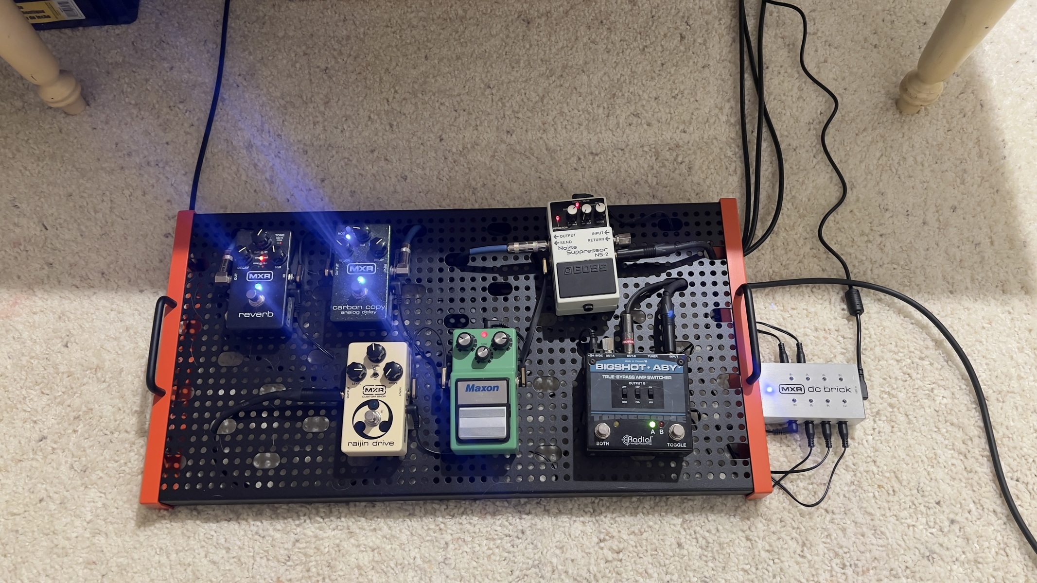 Metal Music Gear Setup by cjwise_17 featuring MXR DC Brick™ Power Supply – M237, Temple Audio Duo 34 Pedal Board, and Radial Engineering BigShot™ ABY True Bypass Switcher and 5 more pieces of gear