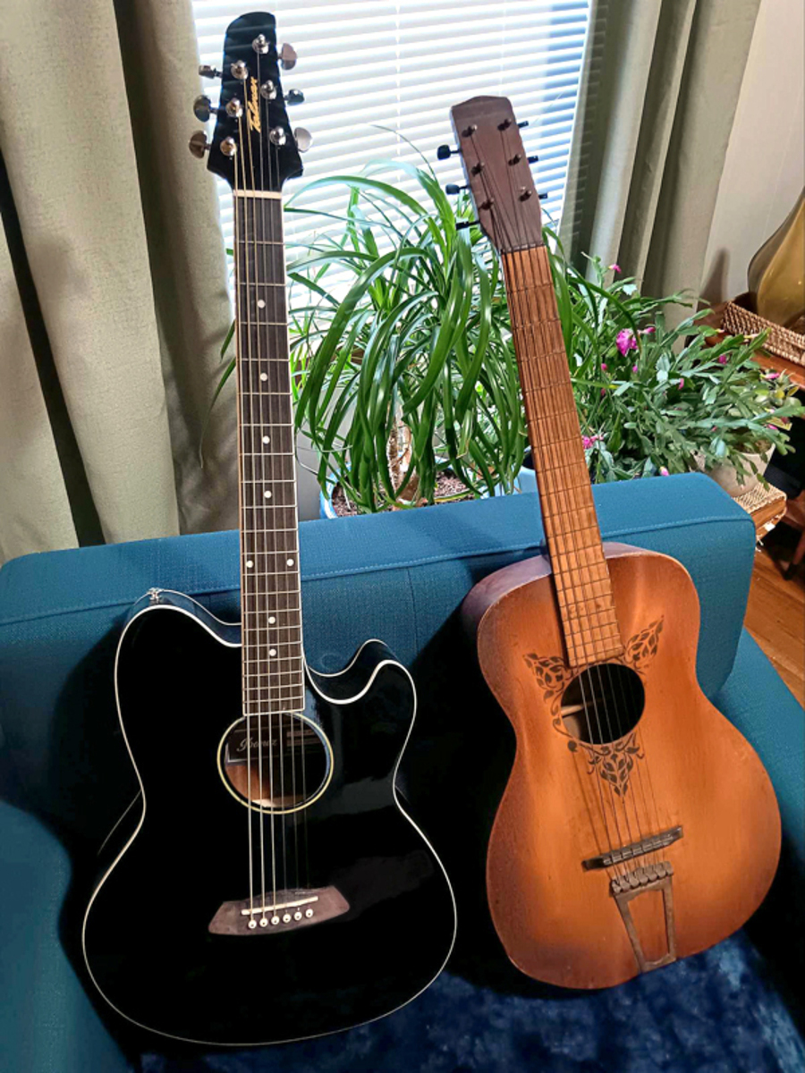 Ibanez Music Gear Setup by memoryloop featuring Ibanez Talman Acoustic-Electric and Harmony Supertone Parlor