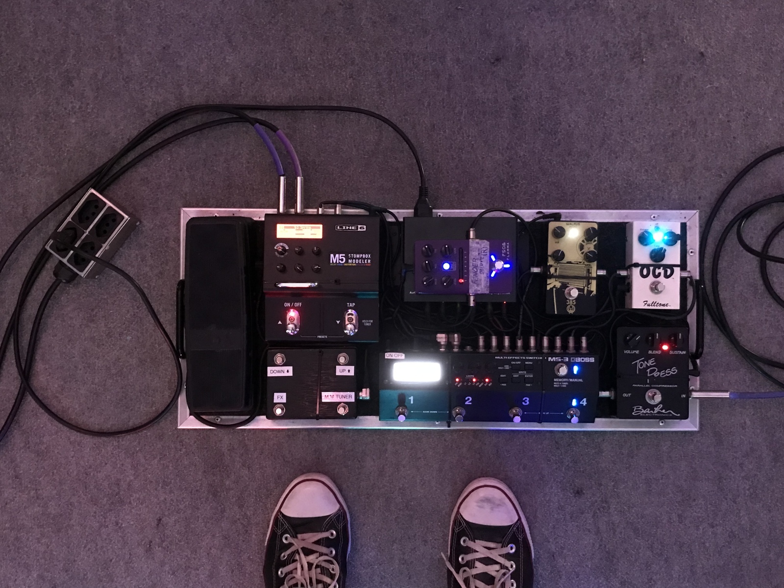 Pedalboard by johnnymello featuring Barber Electronics Tone Press Parallel Compressor, Boss MS-3 Multi Effects Switcher, and Fulltone OCD and 6 more pieces of gear