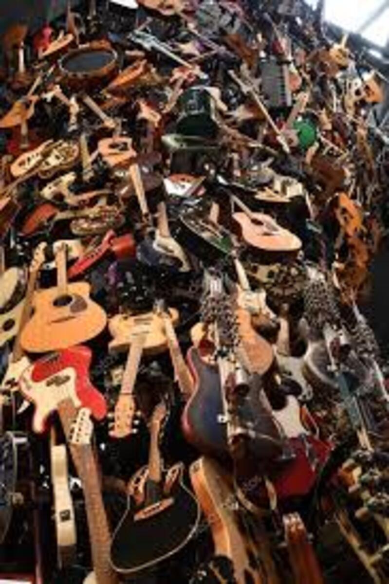 Metal Music Gear Setup by shermantypething featuring Starcaster by Fender Stratocaster, Gibson Les Paul Standard, and B.C. Rich Mockingbird and 1 more piece of gear