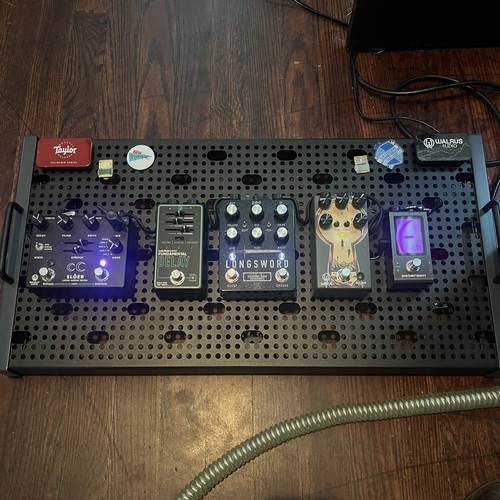 Photo of Electronic Audio Experiments Longsword and more gear in a pedalboard