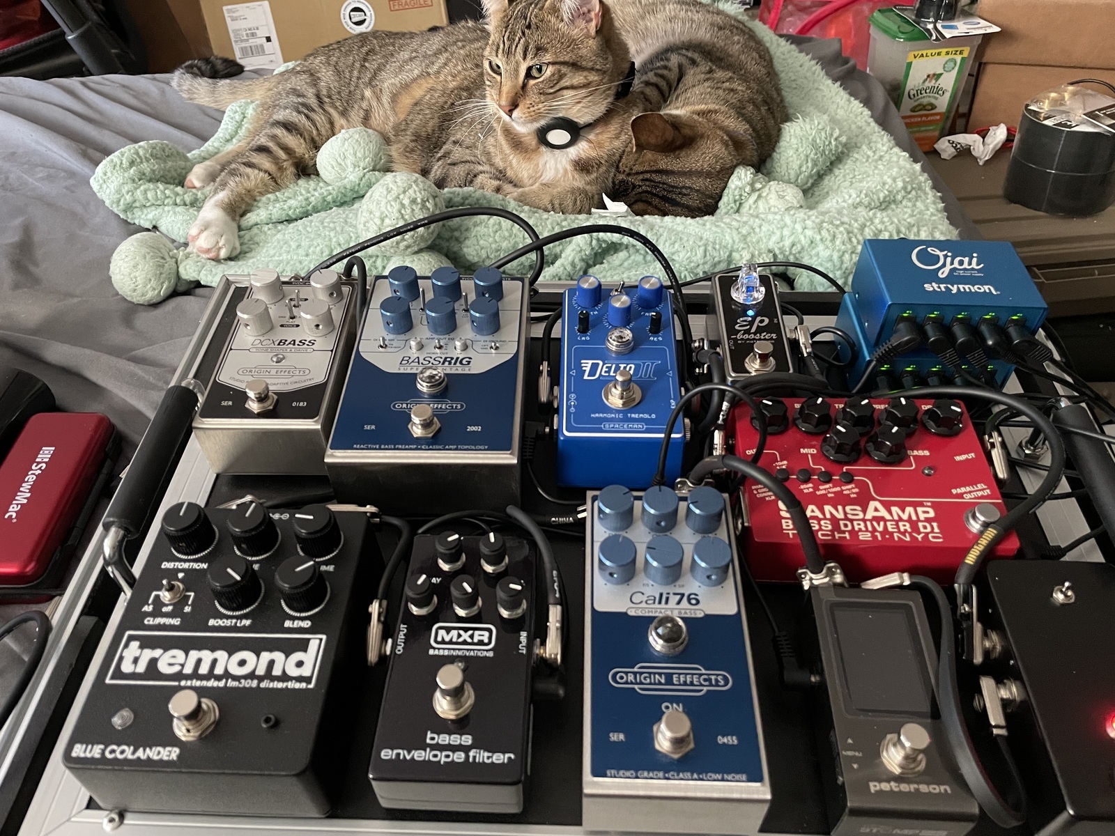 Metal Pedalboard by bassistsayssorry featuring Origin Effects Cali76 Compact Bass Compressor, MXR M82 Bass Envelope Filter, and Tech 21 SansAmp Bass Driver Direct Input and 4 more pieces of gear