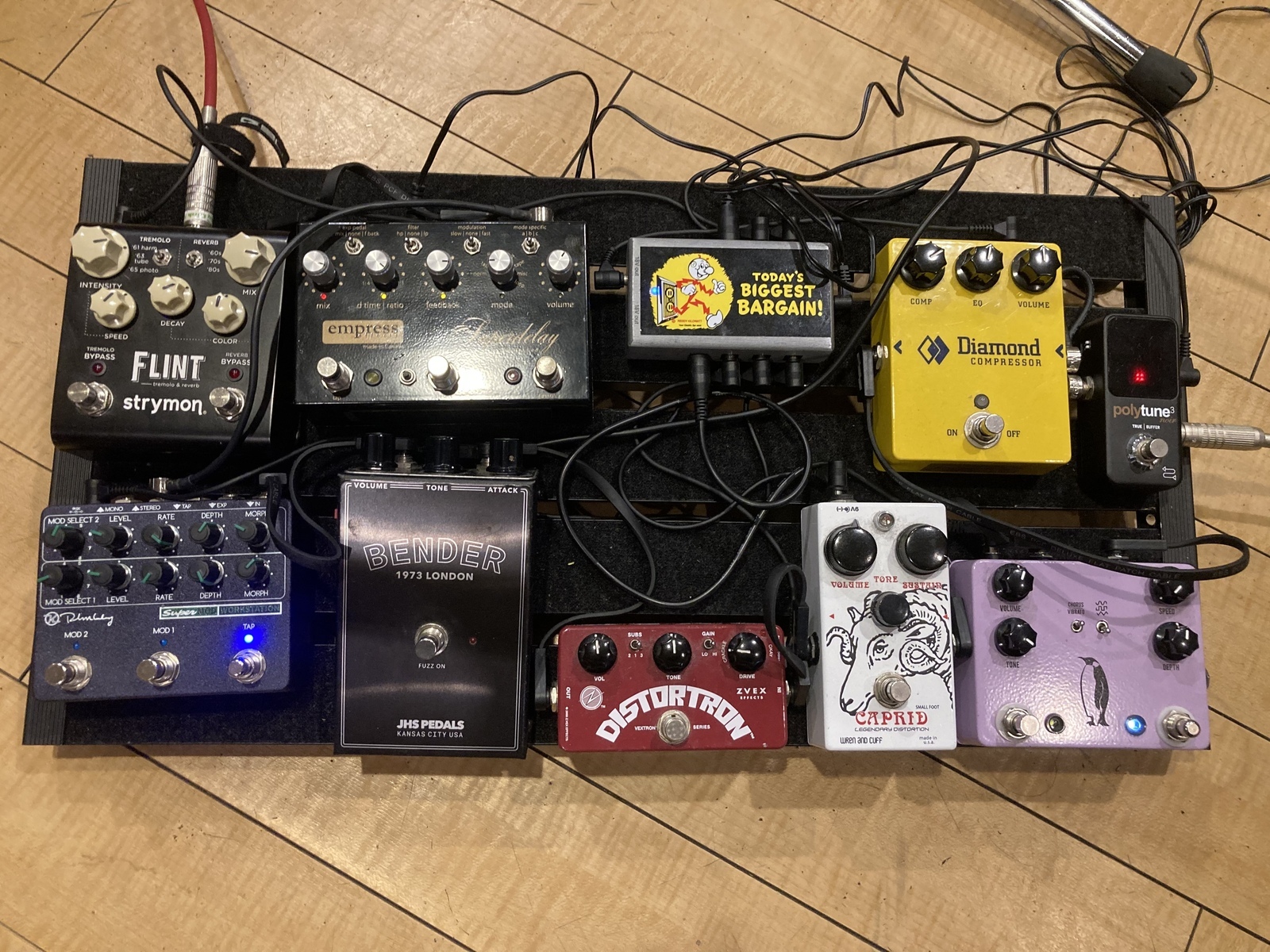 Pedalboard by thom_uerlaine featuring Empress Superdelay Digital Delay Pedal, Keeley Mod Workstation, and JHS Legends of Fuzz Series Bender and 1 more piece of gear